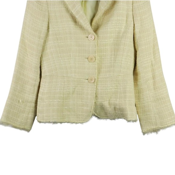 Gerard Darel Tweed Jacket Womens Size 36 Yellow Single Breasted 3 Button Fringe - Picture 5 of 9